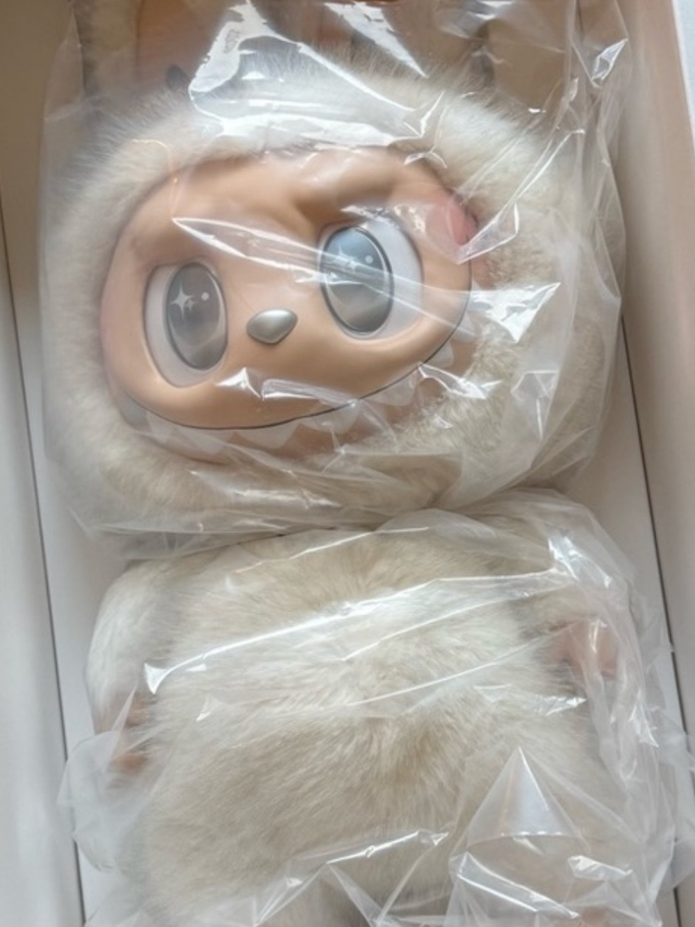 Cream Furry Character Plush Toy with Big Eyes